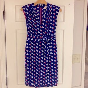 Red, cream and pink polkadot mid-calf length dress